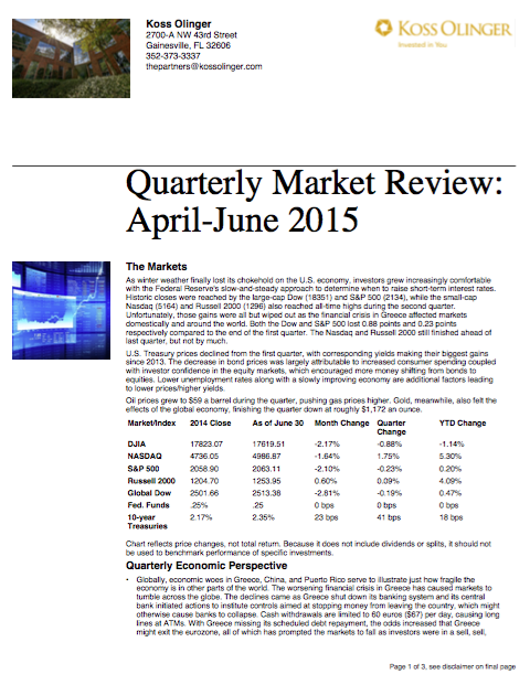 Second Quarter 2015 Market Update