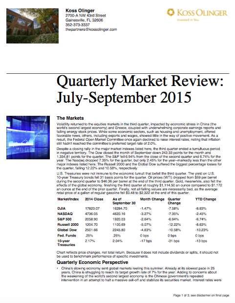 Third Quarter 2015 Market Recap Front Page