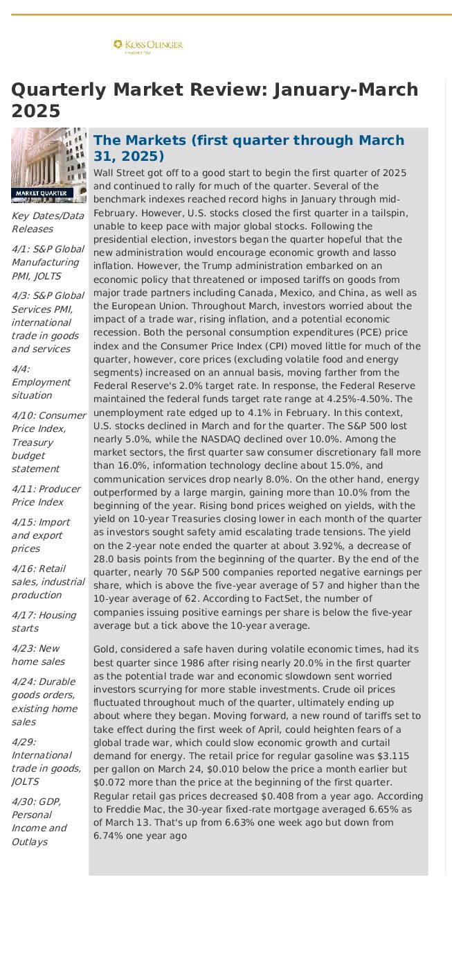 Quarter One Market Review